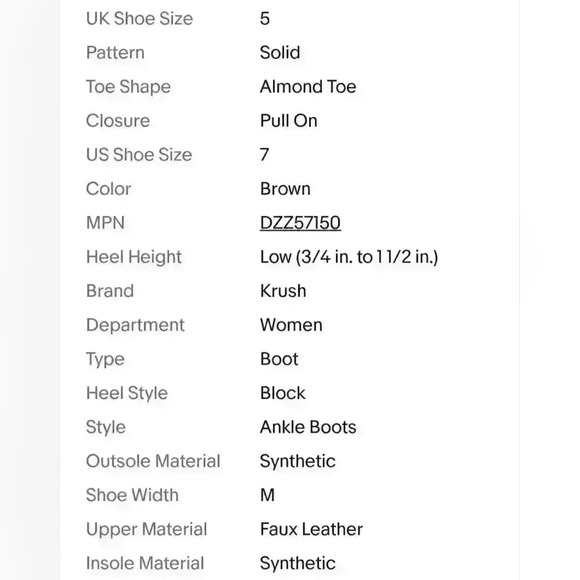 NEW NIB Krush Women's Kara Metallic Detail Brown Chelsea Boot Sz 5UK/7US - Picture 7 of 7